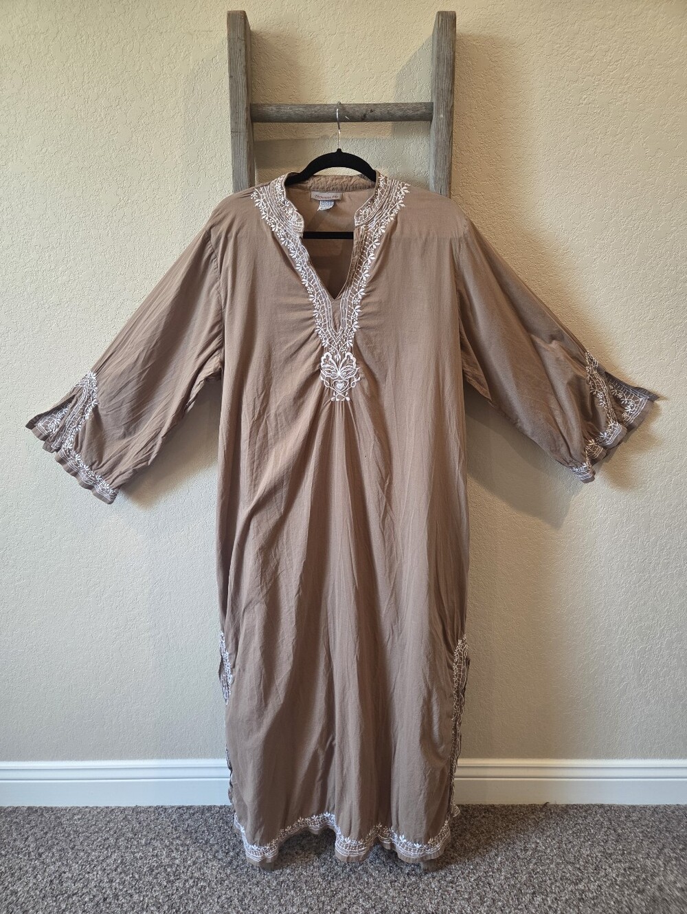 Peppermint Bay Taupe Embroidered Caftan Maxi Dress - Size 2X